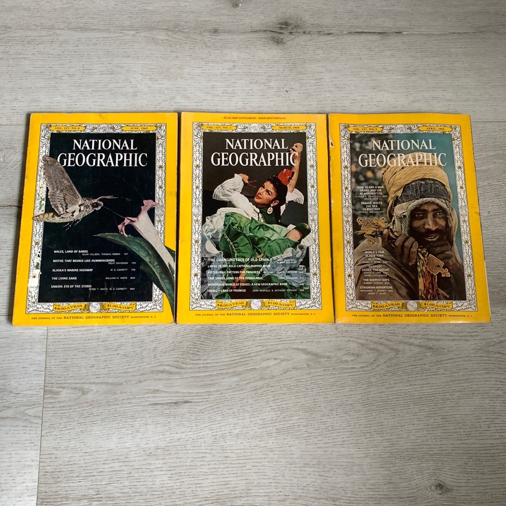 Vintage National Geographic Magazine Lot 1965 March April June Vol 127 3 4 6